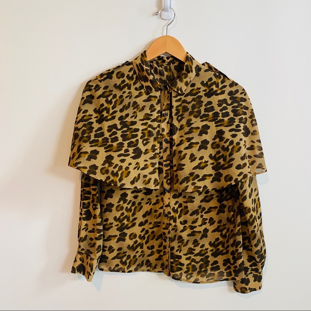Black by Moussy Convertible Button Down Cape Style Leopard Top Size XS